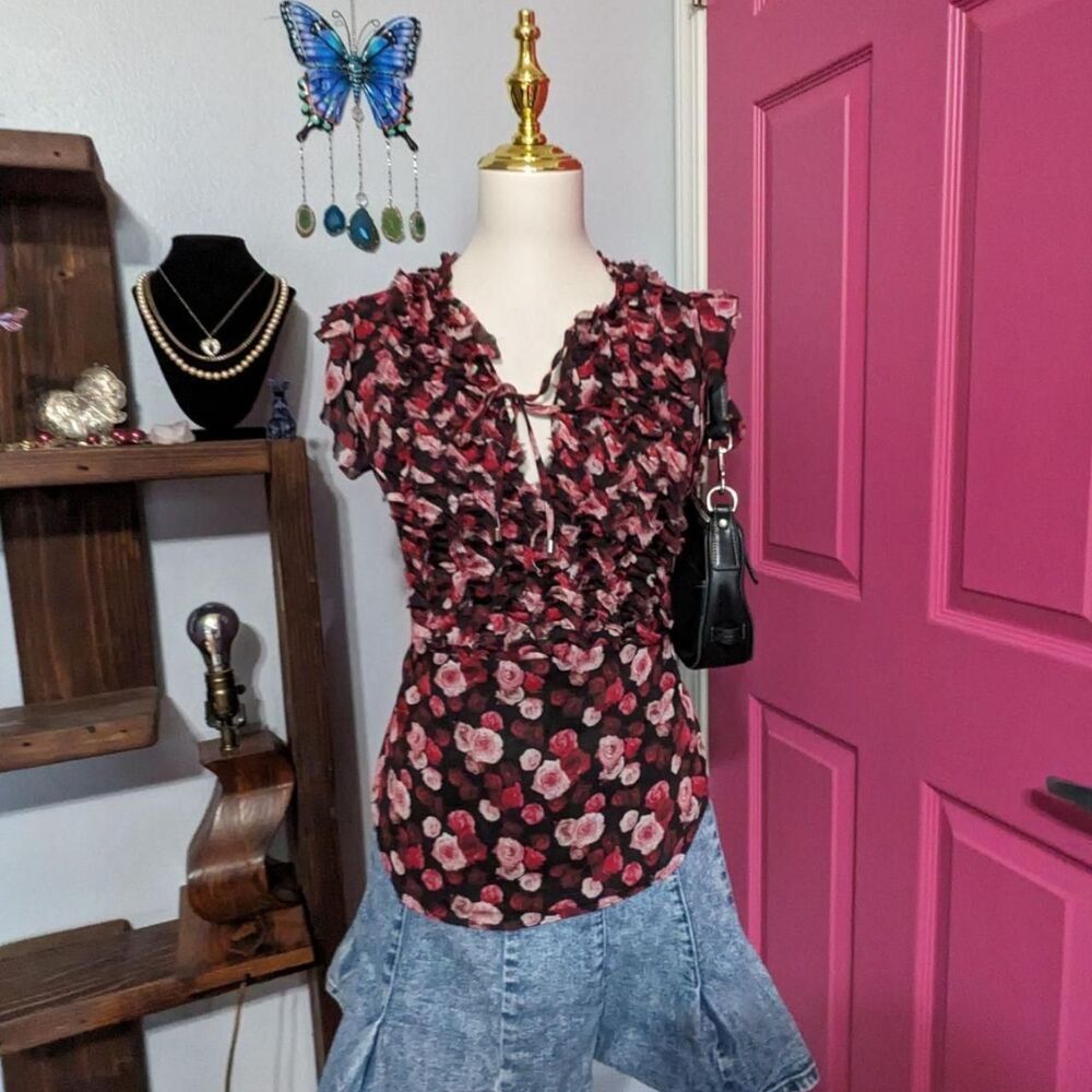 White-house-black-market Women's Black and Red Blouse